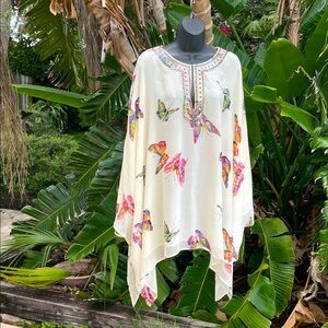 Bohemian beaded silk butterfly caftan top